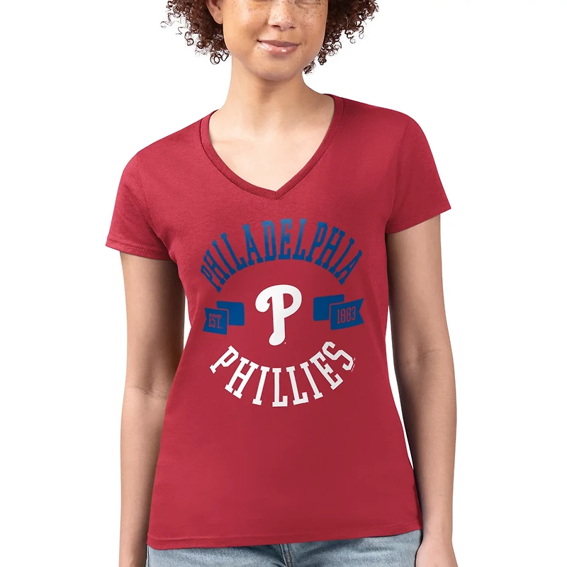 G-III 4Her by Carl Banks Philadelphia Phillies Super-Slim Fit Lightweight City Graphic V-Neck T-Shirt