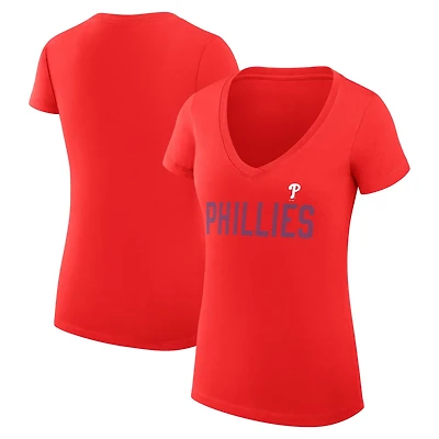 G-III 4Her by Carl Banks Philadelphia Phillies Super-Slim Fit Lightweight Dot Print V-Neck T-Shirt