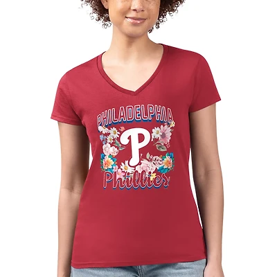 G-III 4Her by Carl Banks Philadelphia Phillies Super-Slim Fit Lightweight Flowers Graphic V-Neck T-Shirt