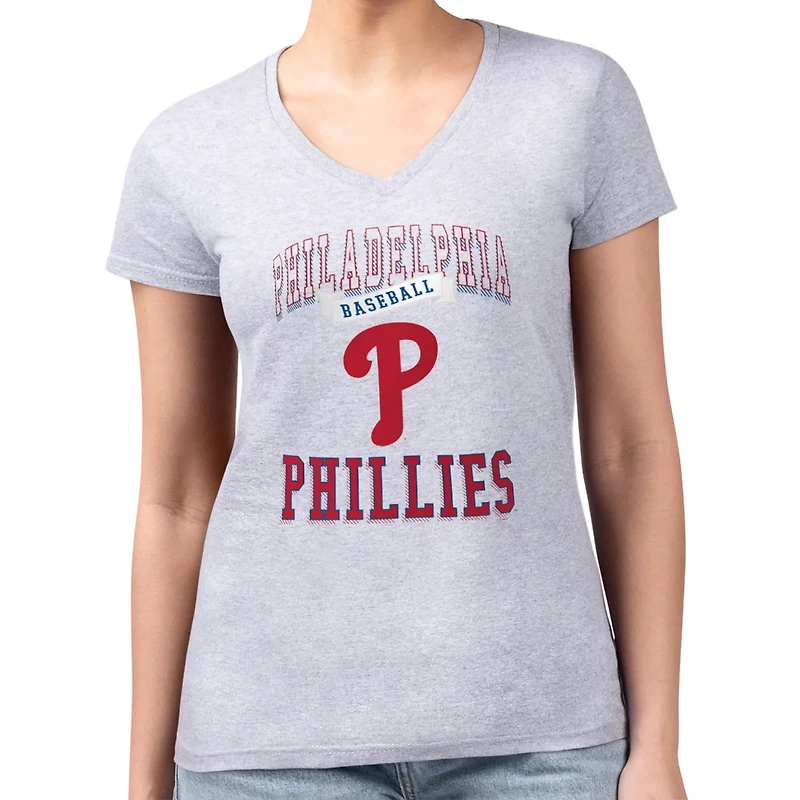 G-III 4Her by Carl Banks Philadelphia Phillies Super-Slim Fit Lightweight Team Logo Graphic V-Neck T-Shirt