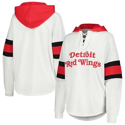 G-III 4Her by Carl Banks Red Detroit Wings Goal Zone Long Sleeve Lace-Up Hoodie T-Shirt