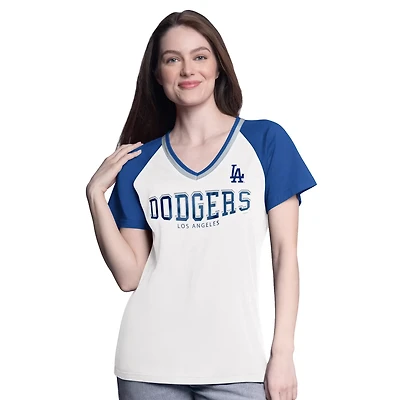 G-III 4Her by Carl Banks Royal Los Angeles Dodgers Ball Park Raglan V-Neck T-Shirt