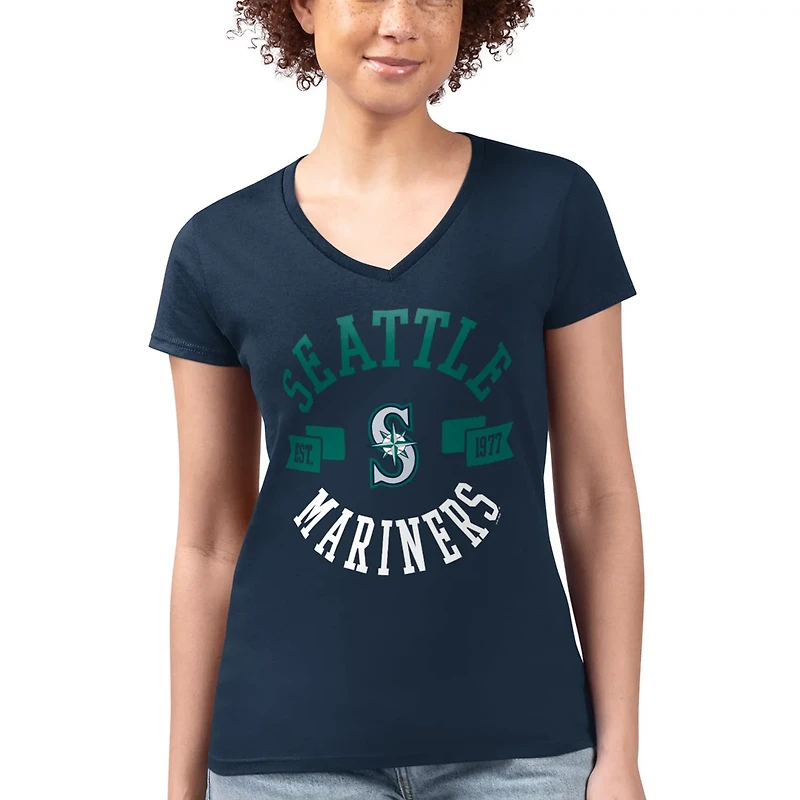 G-III 4Her by Carl Banks Seattle Mariners Super-Slim Fit Lightweight City Graphic V-Neck T-Shirt