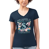 G-III 4Her by Carl Banks Seattle Mariners Super-Slim Fit Lightweight Flowers Graphic V-Neck T-Shirt