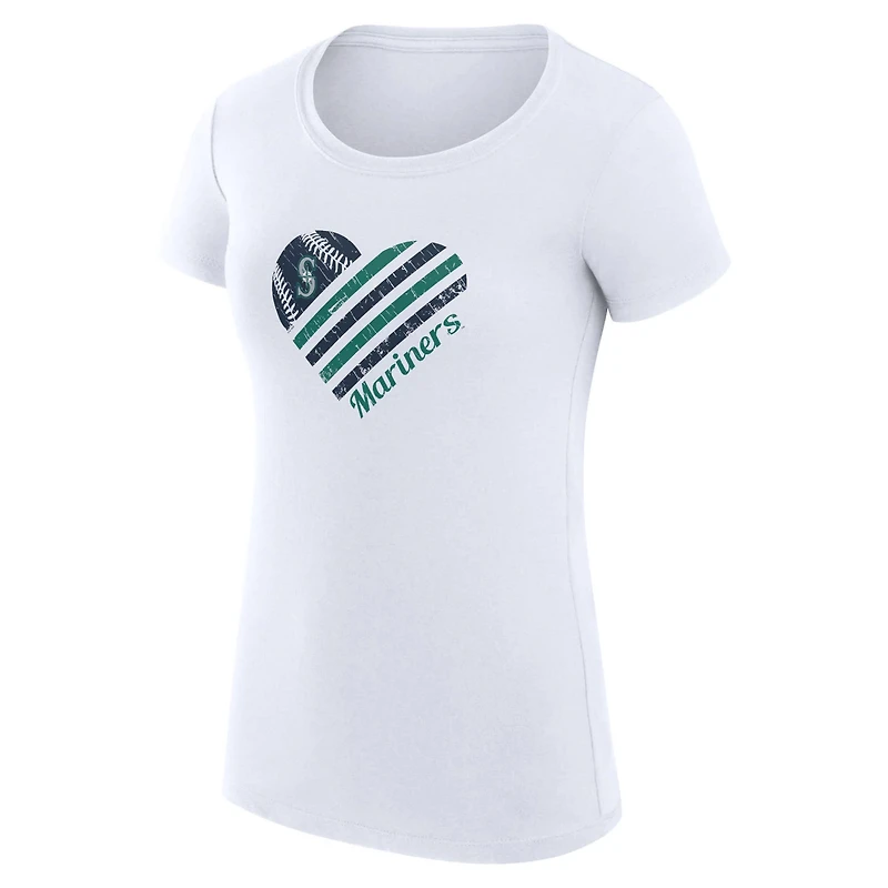G-III 4Her by Carl Banks Seattle Mariners Super-Slim Fit Lightweight Heart Graphic T-Shirt