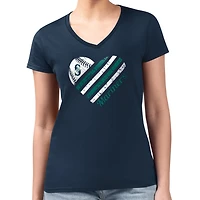 G-III 4Her by Carl Banks Seattle Mariners Super-Slim Fit Lightweight Heart V-Neck T-Shirt
