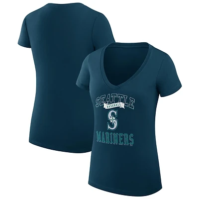 G-III 4Her by Carl Banks Seattle Mariners Super-Slim Fit Lightweight Team Logo Graphic V-Neck T-Shirt