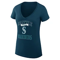 G-III 4Her by Carl Banks Seattle Mariners Super-Slim Fit Lightweight Team Logo Graphic V-Neck T-Shirt