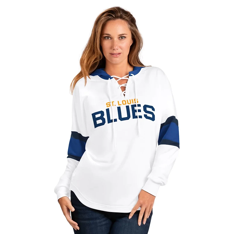 G-III 4Her by Carl Banks St Louis Blues Goal Zone Long Sleeve Lace-Up Hoodie T-Shirt