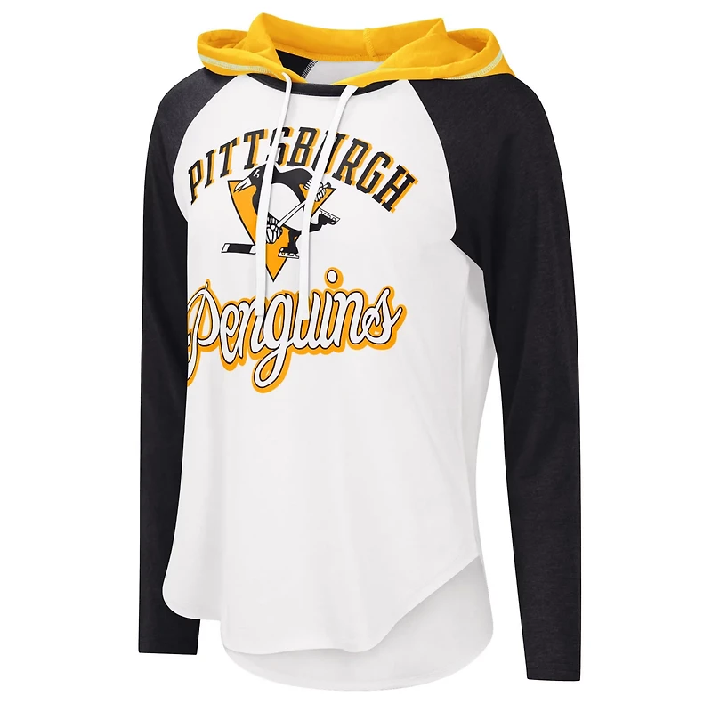 G-III Sports by Carl Banks Heather Black Pittsburgh Penguins MVP Raglan Lightweight Hooded T-Shirt