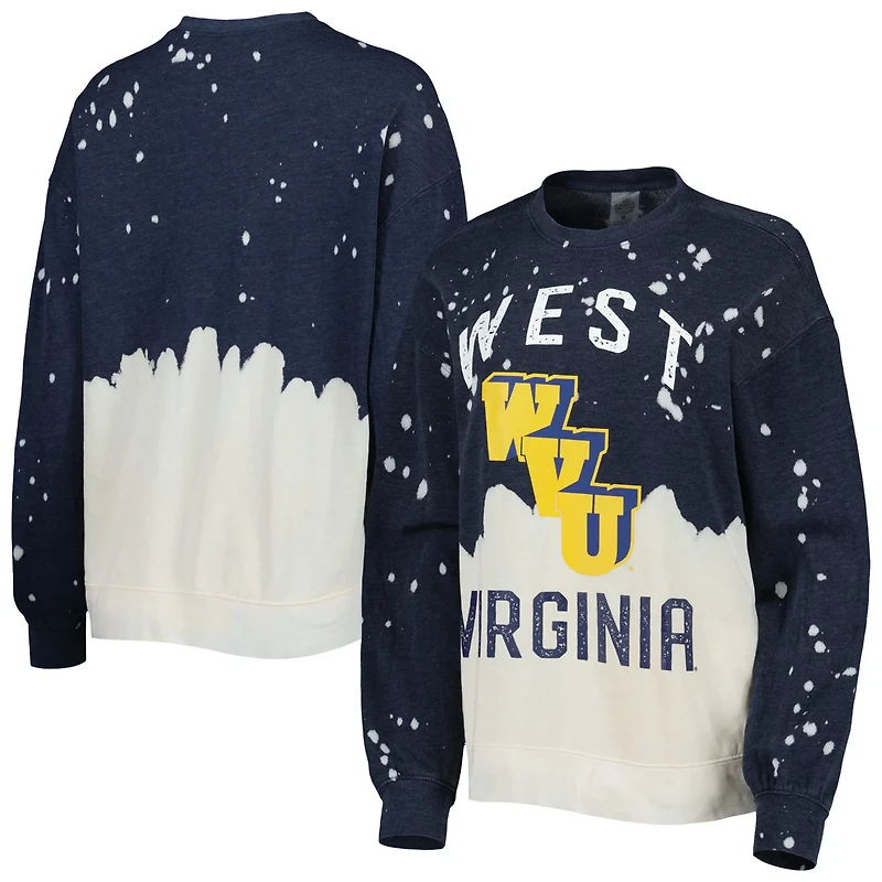Gameday Couture West Virginia Mountaineers Twice As Nice Faded Dip-Dye Pullover Long Sleeve Top