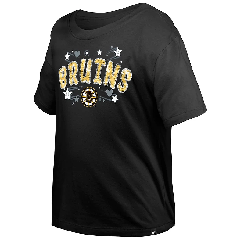 Girl's Youth New Era Boston Bruins Flip Sequin T-Shirt