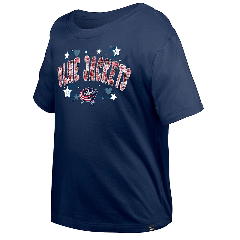 Girl's Youth New Era Columbus Blue Jackets Flip Sequin T-Shirt