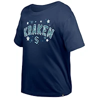 Girl's Youth New Era Deep Sea Seattle Kraken Flip Sequin T-Shirt