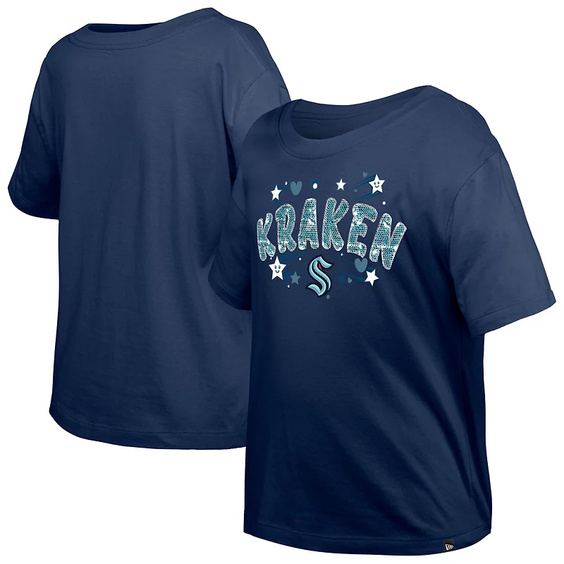 Girl's Youth New Era Deep Sea Seattle Kraken Flip Sequin T-Shirt