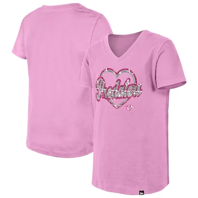 Girl's Youth New Era Nashville Predators Flip Sequin V-Neck T-Shirt