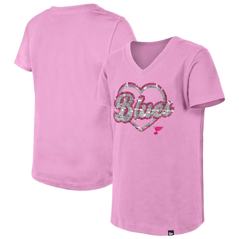Girl's Youth New Era St Louis Blues Flip Sequin V-Neck T-Shirt