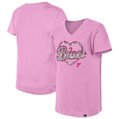 Girl's Youth New Era St Louis Blues Flip Sequin V-Neck T-Shirt