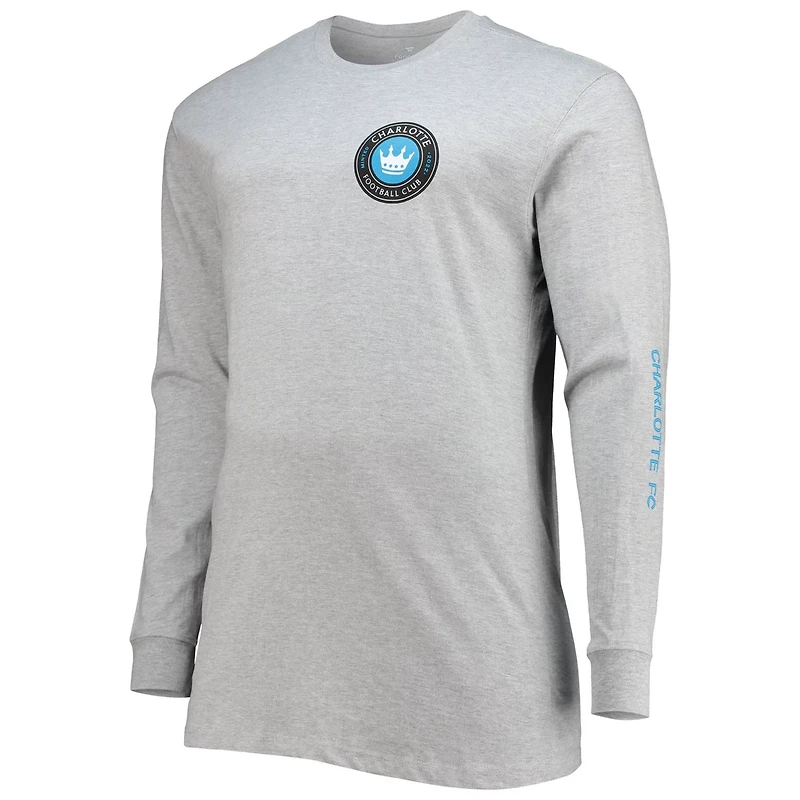 Heathered Gray Charlotte FC Big Tall Combo Long Sleeve T-Shirt