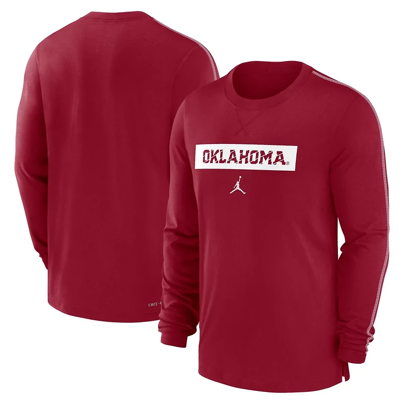 Jordan Brand Oklahoma Sooners 2024 Sideline Player Tri-Blend Performance Long Sleeve T-Shirt