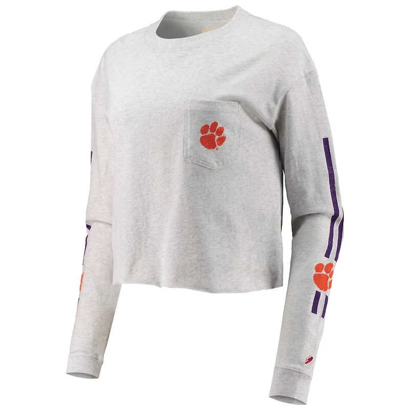 League Collegiate Wear Heathered Gray Clemson Tigers Clothesline Cotton Midi Crop Long Sleeve T-Shirt