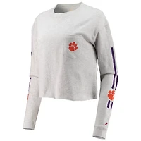 League Collegiate Wear Heathered Gray Clemson Tigers Clothesline Cotton Midi Crop Long Sleeve T-Shirt