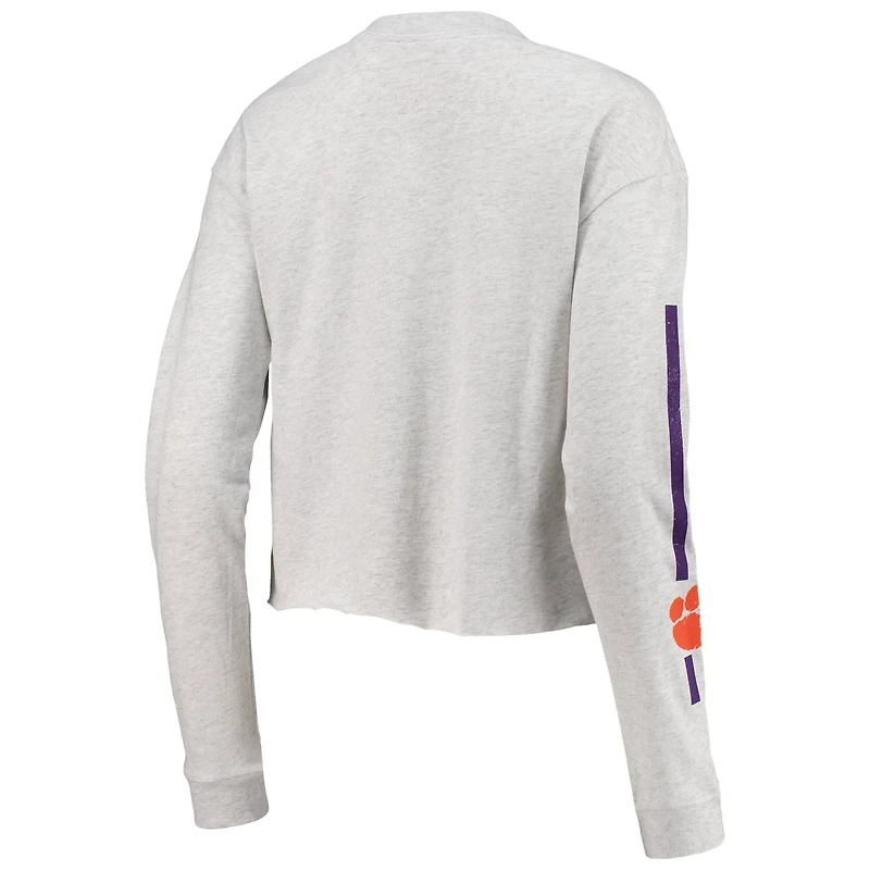 League Collegiate Wear Heathered Gray Clemson Tigers Clothesline Cotton Midi Crop Long Sleeve T-Shirt
