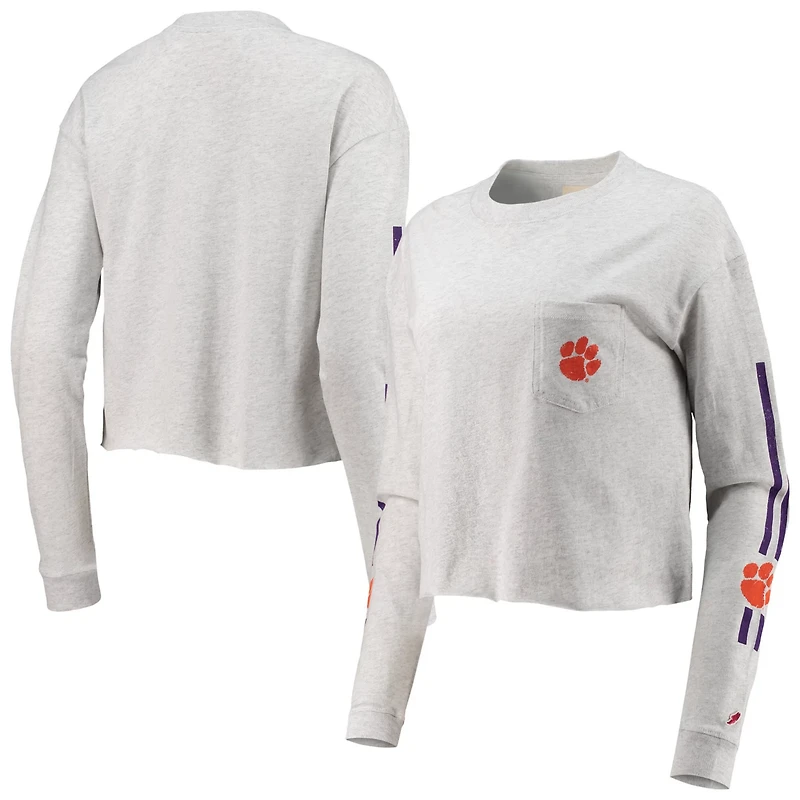 League Collegiate Wear Heathered Gray Clemson Tigers Clothesline Cotton Midi Crop Long Sleeve T-Shirt