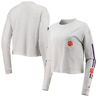 League Collegiate Wear Heathered Gray Clemson Tigers Clothesline Cotton Midi Crop Long Sleeve T-Shirt