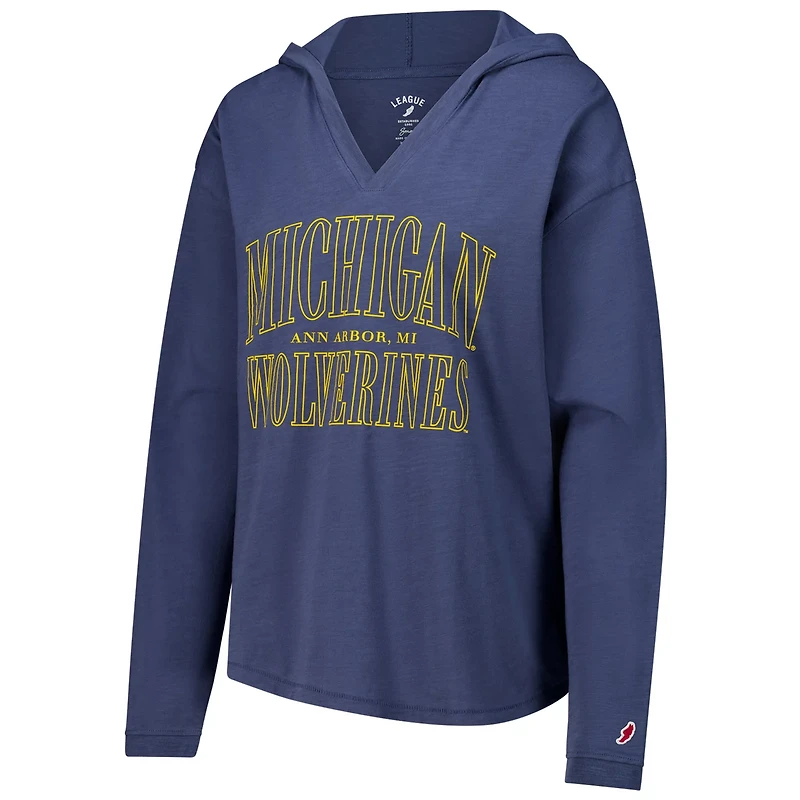 League Collegiate Wear Michigan Wolverines Slub Long Sleeve V-Neck Hoodie T-Shirt