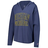 League Collegiate Wear Michigan Wolverines Slub Long Sleeve V-Neck Hoodie T-Shirt