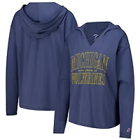 League Collegiate Wear Michigan Wolverines Slub Long Sleeve V-Neck Hoodie T-Shirt