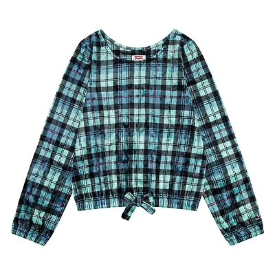 Levi's Girls' Crushed Velour Long Sleeve Plaid Top
