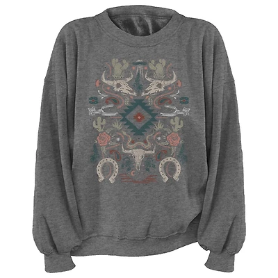 Lol Women's Western Pattern Graphic Long Sleeve Crew Fleece