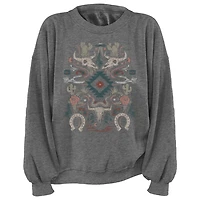 Lol Women's Western Pattern Graphic Long Sleeve Crew Fleece