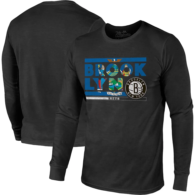 Majestic Threads Brooklyn Nets City and State Tri-Blend Long Sleeve T-Shirt