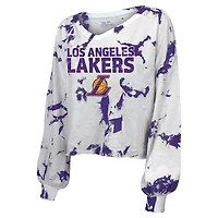 Majestic Threads Los Angeles Lakers Aquarius Tie-Dye Cropped V-Neck Long Sleeve T-Shirt