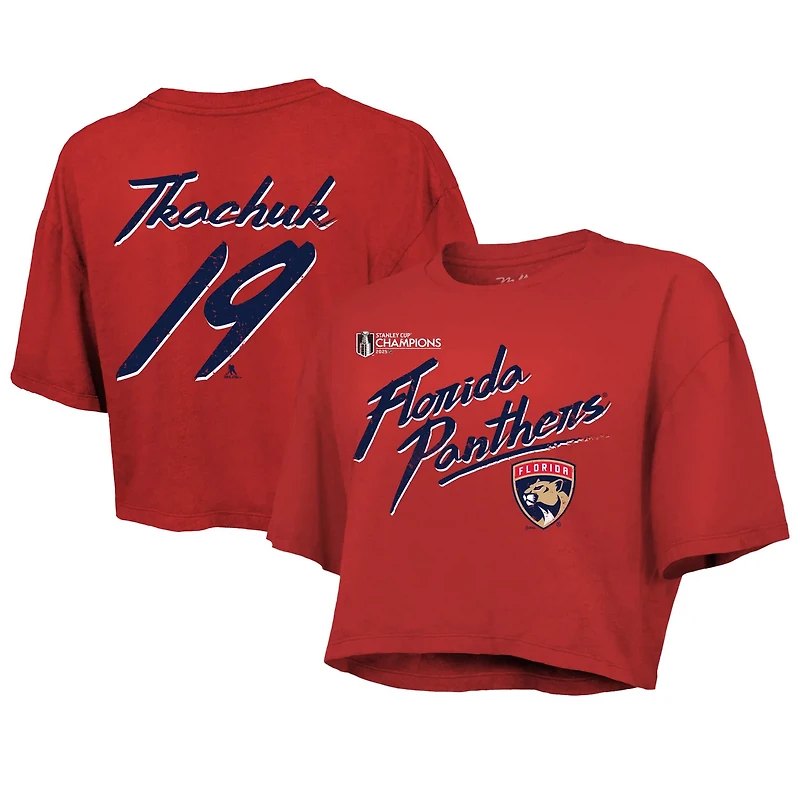 Majestic Threads Matthew Tkachuk Florida Panthers 2025 Stanley Cup Champions Name  Number Boxy Cropped T-Shirt