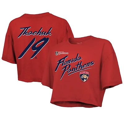 Majestic Threads Matthew Tkachuk Florida Panthers 2025 Stanley Cup Champions Name  Number Boxy Cropped T-Shirt