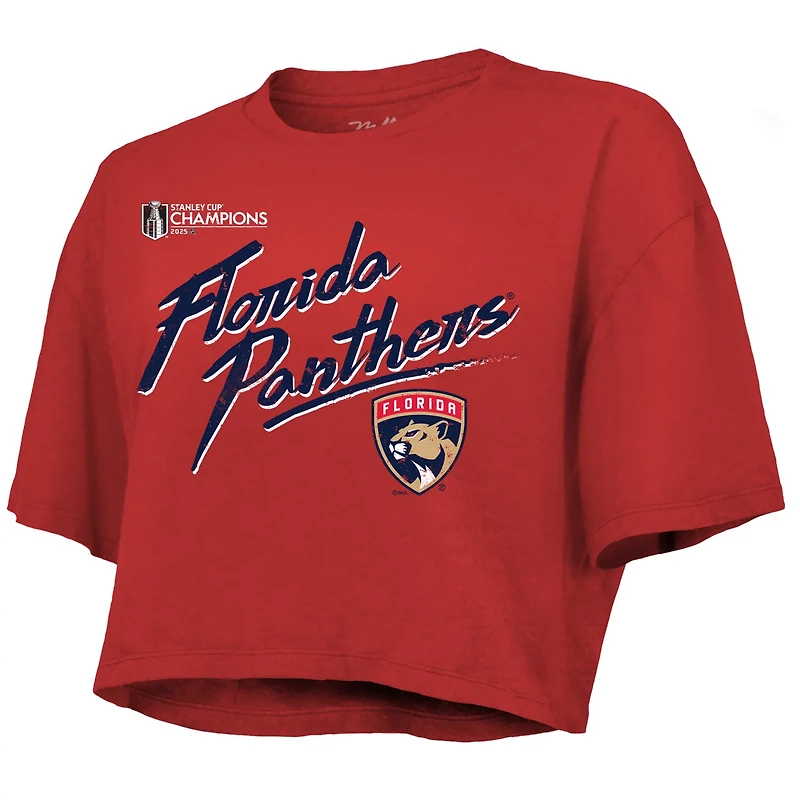 Majestic Threads Matthew Tkachuk Florida Panthers 2025 Stanley Cup Champions Name  Number Boxy Cropped T-Shirt