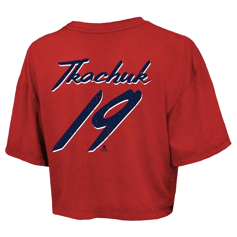 Majestic Threads Matthew Tkachuk Florida Panthers 2025 Stanley Cup Champions Name  Number Boxy Cropped T-Shirt