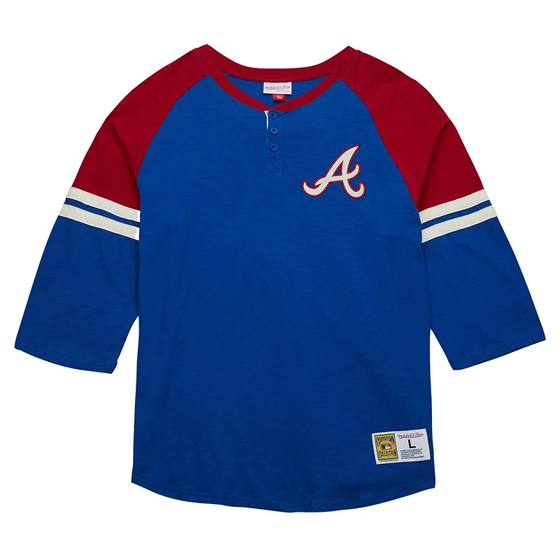 Mitchell  Ness Atlanta Braves Cooperstown Collection Legendary Raglan Slub Henley 3 4-Sleeve T-Shirt