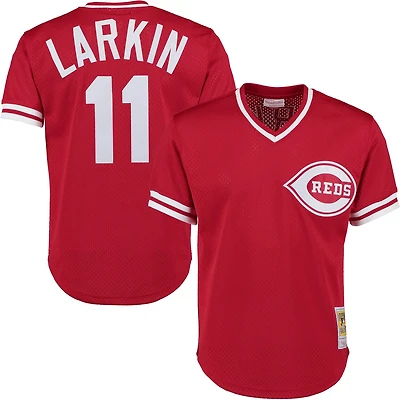 Mitchell Ness Barry Larkin Cincinnati s Cooperstown Collection Mesh Batting Practice Button-Up Jersey