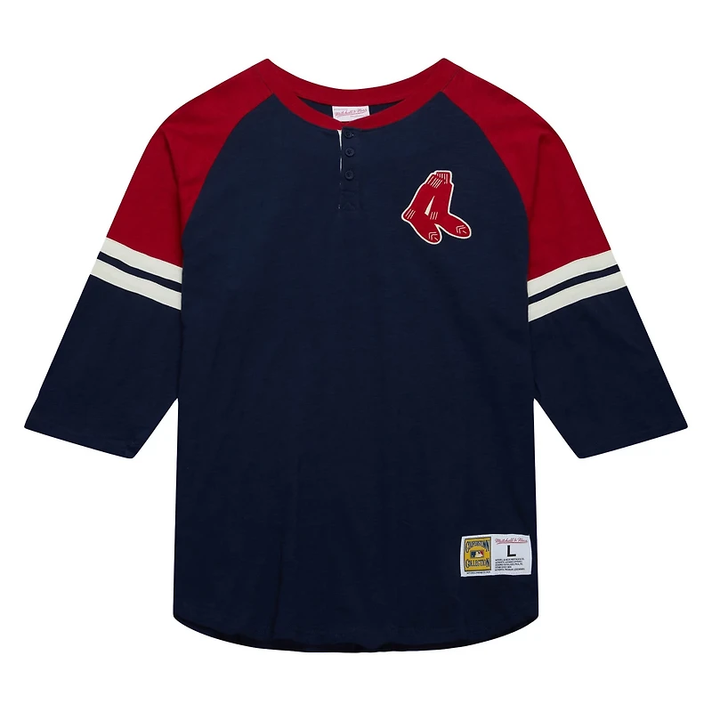Mitchell Ness Boston Red Sox Cooperstown Collection Legendary Raglan Slub Henley 3 4-Sleeve T-Shirt
