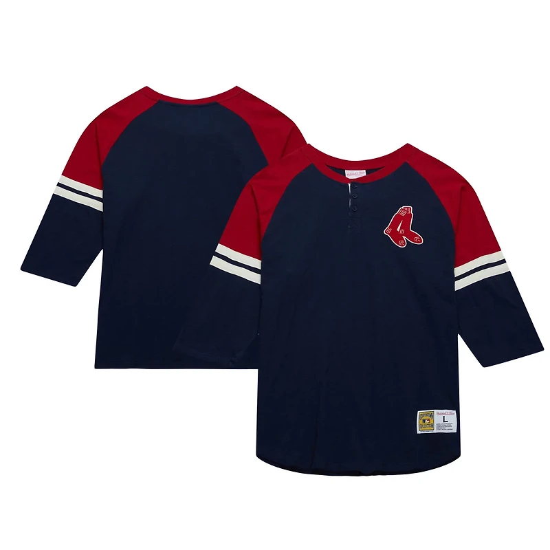 Mitchell Ness Boston Red Sox Cooperstown Collection Legendary Raglan Slub Henley 3 4-Sleeve T-Shirt