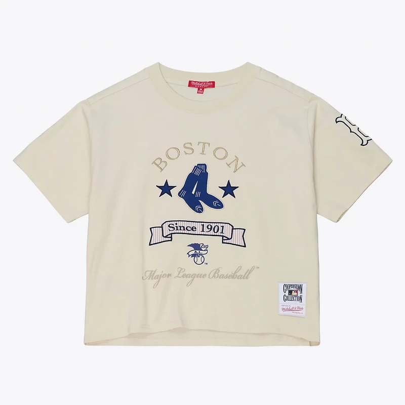 Mitchell Ness Boston Red Sox Cooperstown Yacht Rock Boxy Cropped T-Shirt