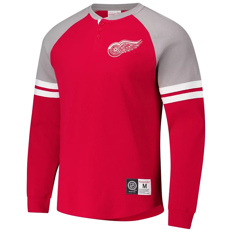 Mitchell  Ness Detroit Wings Thermal Henley Long Sleeve T-Shirt