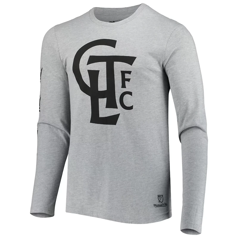 Mitchell  Ness Heathered Gray Charlotte FC Logo Long Sleeve T-Shirt