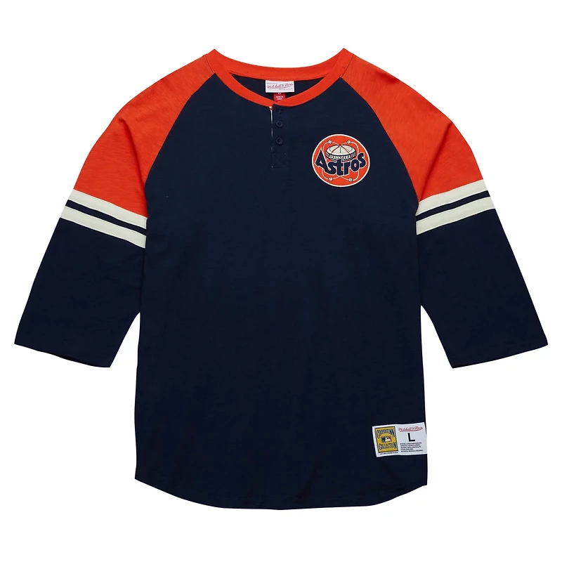 Mitchell  Ness Houston Astros Cooperstown Collection Legendary Raglan Slub Henley 3 4-Sleeve T-Shirt
