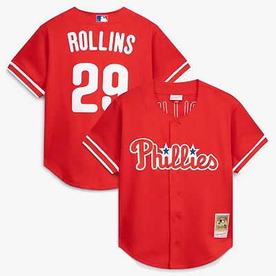 Mitchell  Ness Jimmy Rollins Philadelphia Phillies Cooperstown Mesh Batting Practice Button-Up Jersey